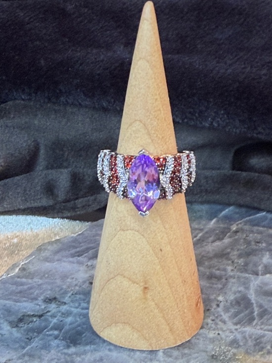 Karis Jewelry - Moroccan Amethyst, Garnet & Zircon Celestial Elegance Ring Platinum over 6